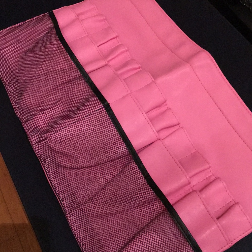 Pink Synthetic Leather Makeup Artist Belt Bag